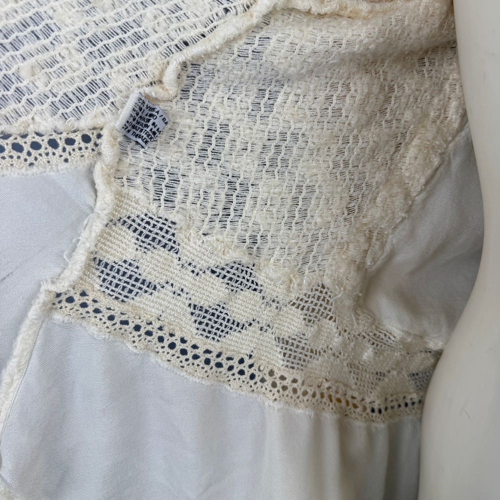 Ivory Boho Lace Waterfall Cardigan‎ L Sweater Made in Italy Open Knit Romantic - Picture 11 of 11
